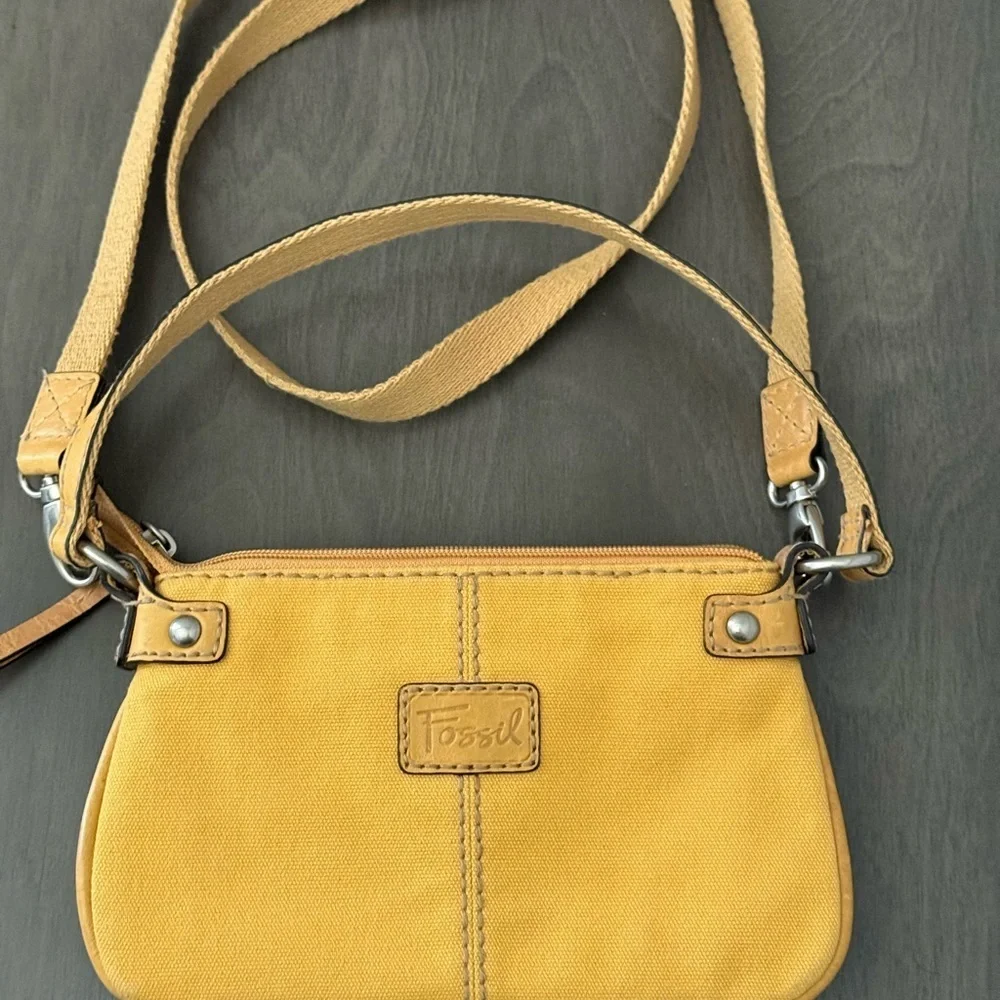 FOSSIL Leather/Canvas Mustard Crossbody Bag